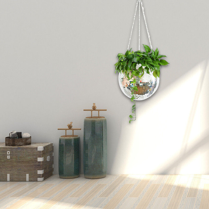 Boho Mirror Ball Hanging Flower Pot Hanger Basket Home Garden Decor (15cm) Newly