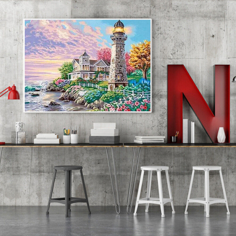 Seaside Villa Lighthouse Wall Oil Paint By Number Home Canvas Wall Poster