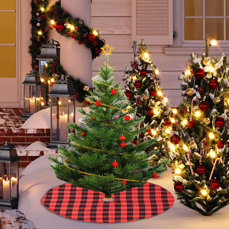 Christmas Tree 35 inch Cover Carpet Skirt Black Red Plaid Xmas Home Ornaments