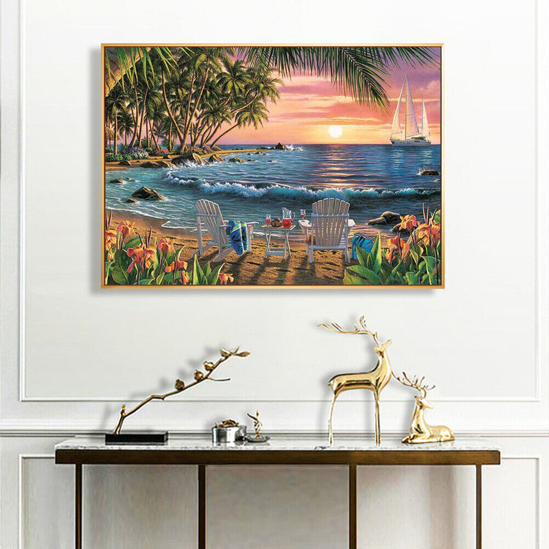 DIY Seaside Beach Oil Paint by Numbers Drawing on Canvas Pictures Home Decor