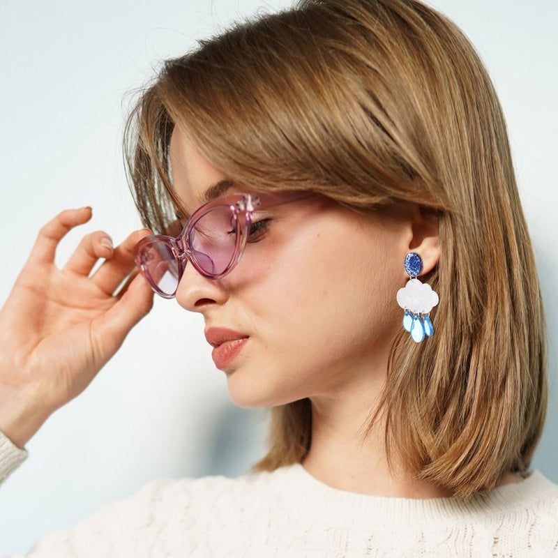 Women Fashion Jewelry Creative Ear Clip Acrylic Short Raindrop Cloud Earrings