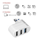 Mini Rotatable 3 Port USB Hub U Disk Reader Splitter for PC (USB 3.0 White)