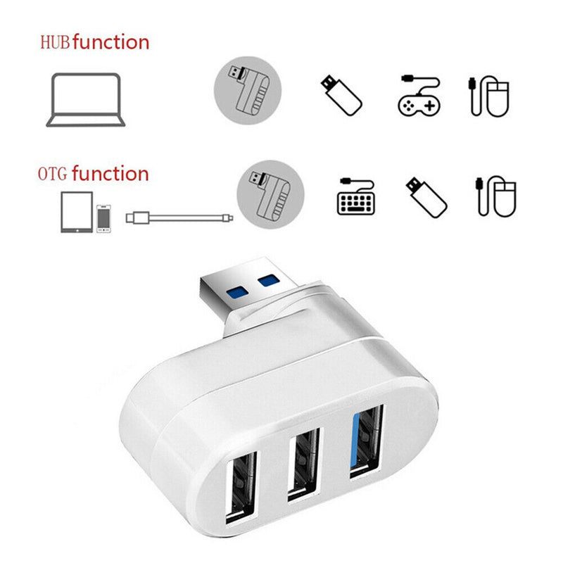 Mini Rotatable 3 Port USB Hub U Disk Reader Splitter for PC (USB 3.0 White)