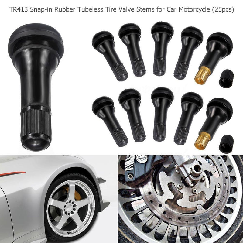 TR413 Snap-in Rubber Tubeless Tire Valve Stems for Car Motorcycle (25pcs)