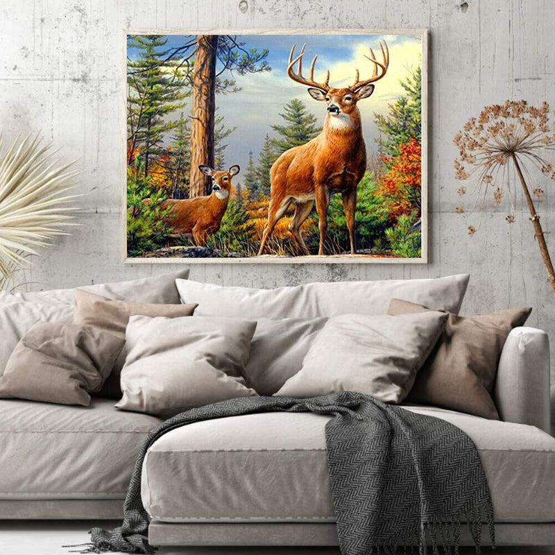 Oil Paint By Numbers Picture DIY Drawing Painting Froest Deer Drawing on Canvas