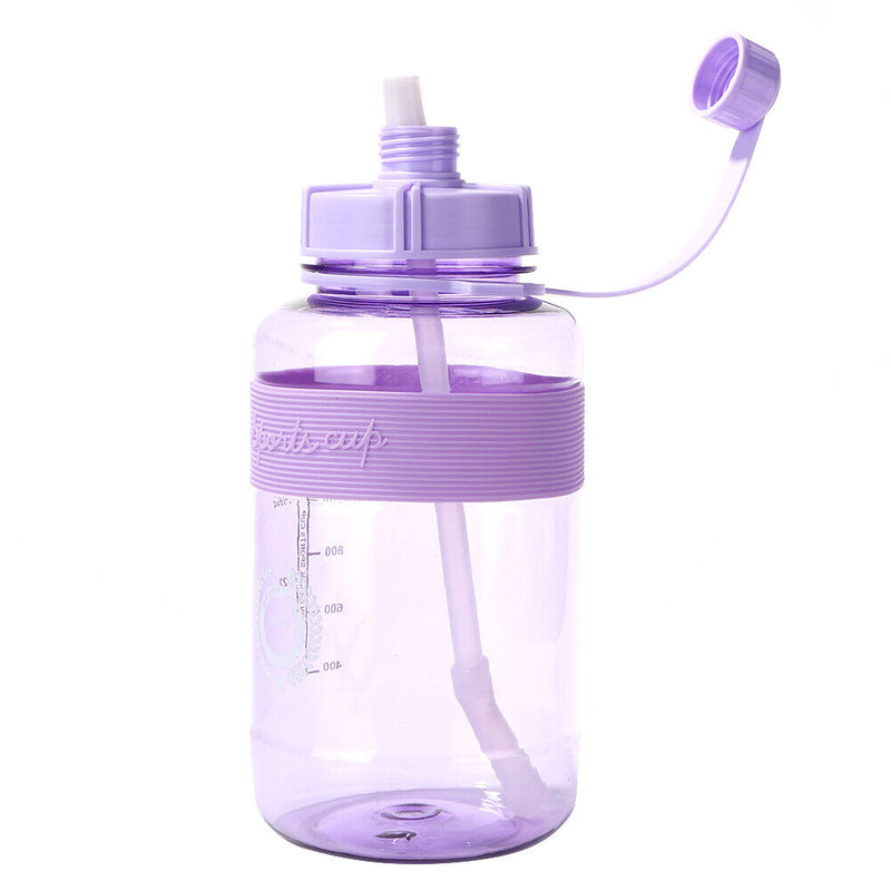 Portable Women Summer Gym Water Bottle Straw Large Capacity (Purple 1500ml)