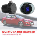 3A QC 3.0 USB Car Charger Power Socket Adapter for Motorcycle Boat (Blue) Newly