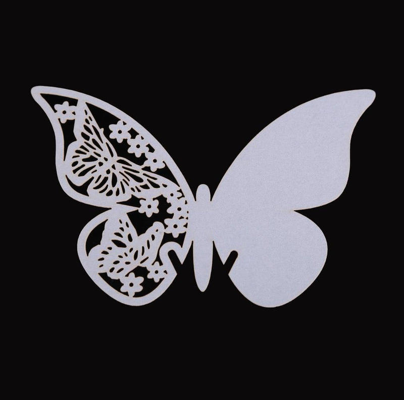 50 Pcs Butterfly Place Escort Wine Glass Paper Card for Wedding Party White
