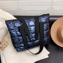 Women Nylon Cotton Padded Quilted Handbag Large Top-handle Bag (Blue)