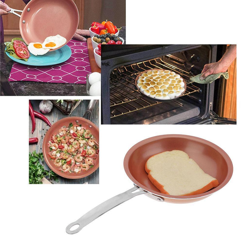 25.5cm Round Copper Non-stick Pan Steak Egg Frying Pan Kitchen Cooking Tool