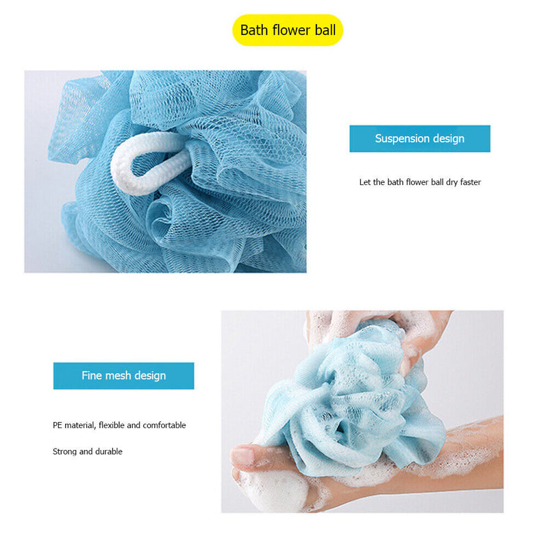 3pcs Body Cleaning Exfoliating Shower Ball Back Scrubber Gloves (Blue)