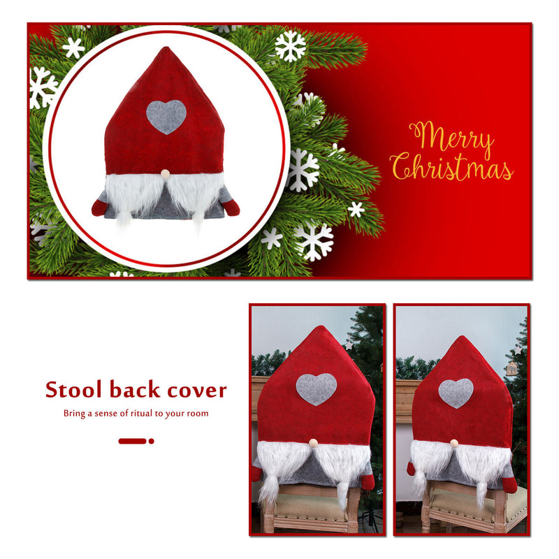 Christmas Chair Covers Plush Santa Love Heart Pointed Hat Cover (Red)