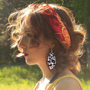 Leopard Leather Earrings Three Layer Retro Eardrop Lady Jewelry (Pink+White