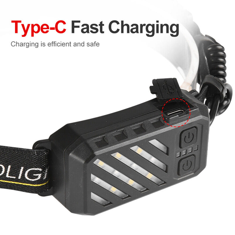 LED Headlamp XPG+COB Sensor Waterproof USB Rechargeable Camping Headlights