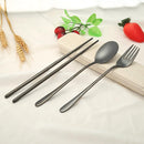 4pcs Stainless Steel Tableware Set Spoon Fork Chopsticks Gifts (Black) Newly