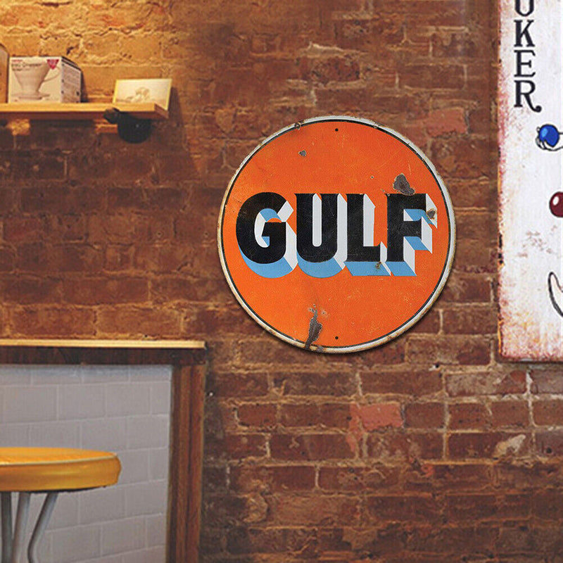 Round Metal Tin Sign Plaque Wall Gulf Posters Iron Painting for Bar Home Newly