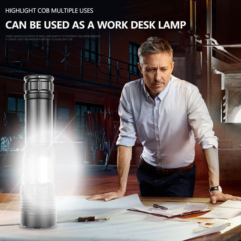 Hike LED Torch 18650 Battery USB Rechargeable COB Flashlight White Red Head