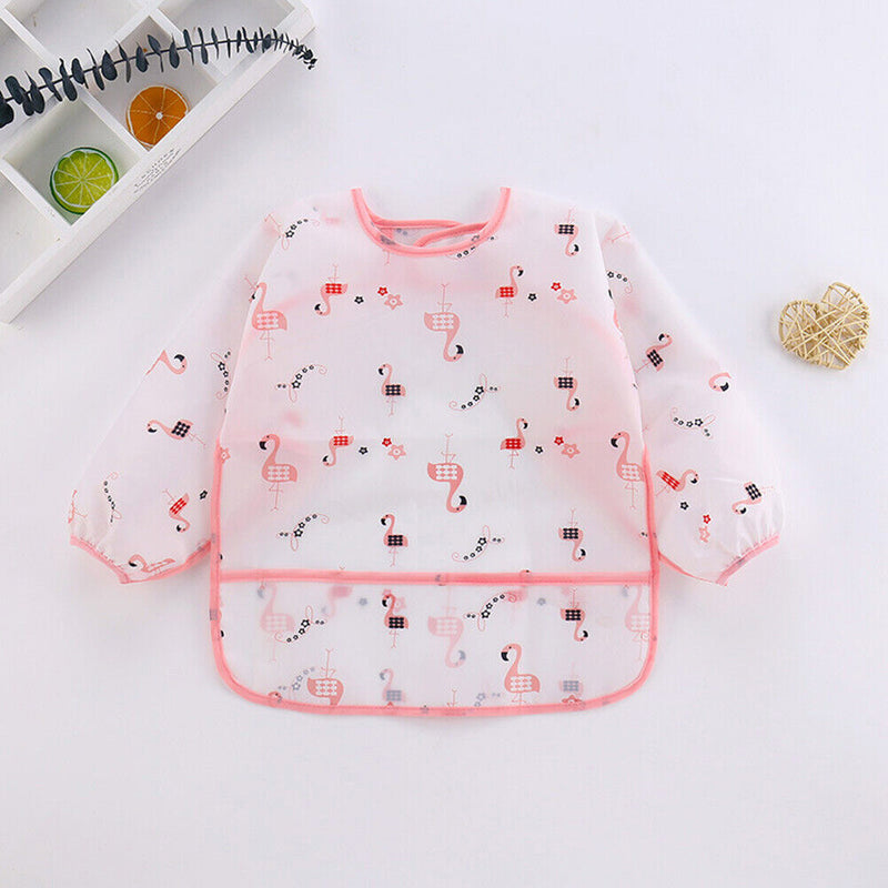 Baby Feeding Bibs Kids Waterproof Long Sleeve Coverall (0-3Years Flamingo) Newly