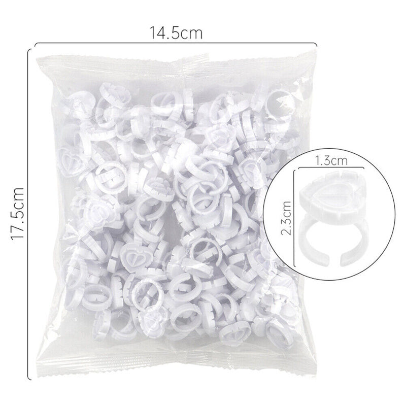 100pcs Heart Eyelash Extension Glue Ring Holder Eyelash Glue Cup (White)
