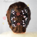 Retro Magic Beads Double Hair Comb Clip Stretchy Hair Combs (Small Flower)