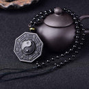 Obsidian Carved Yin Yang Ba Gua Pendant Necklace Lucky Chain Jewelry Amulet A2R1