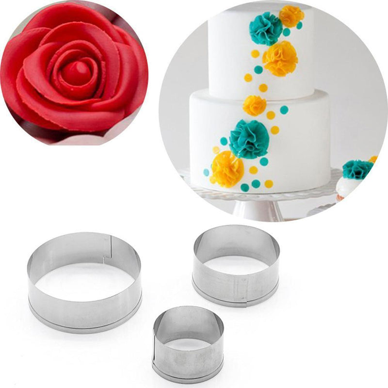 3pcs Stainless Steel Round Cake Mold Kitchen Fondant Cookie Decorating Tool