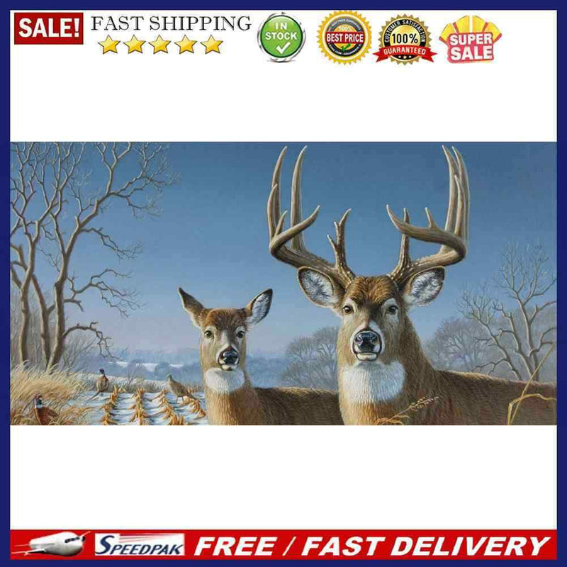 5D Full Round Drill Diamond Painting Kit Deer Snow House Decor for Adults