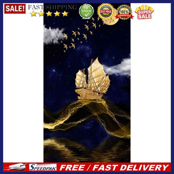 5D Diamond Painting Kit Golden Sailboat Full Round Drill Rhinestone DIY Wall Art