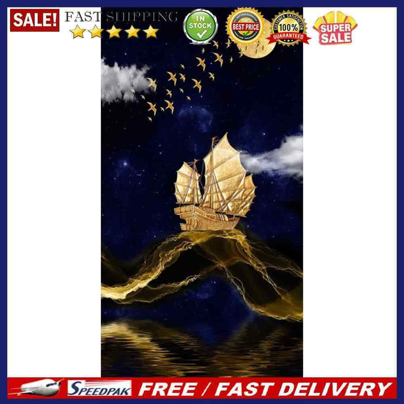 5D Diamond Painting Kit Golden Sailboat Full Round Drill Rhinestone DIY Wall Art