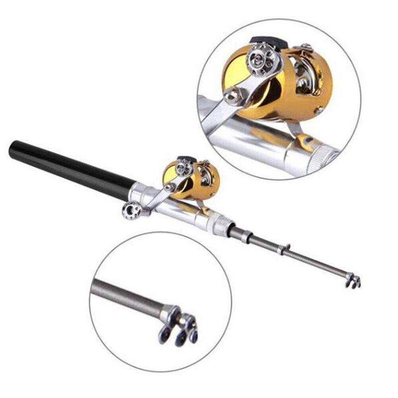 Telescopic Aluminum Mini Pocket Fishing Rod Pole w/ Reel Wheel Fishing Tackle