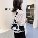 Women Plush Fur Animal Print Handbag Winter Small Underarm Bag (Cow)