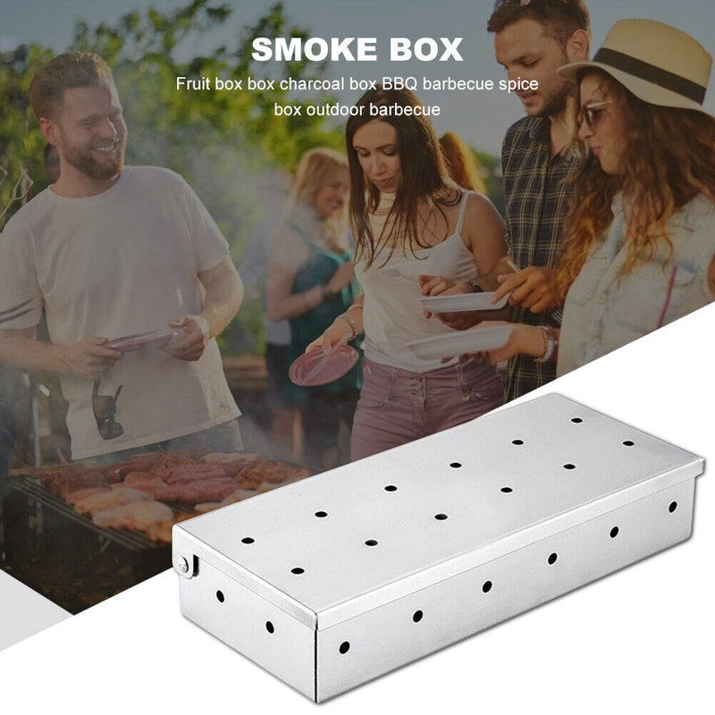 Washable Stainless Steel Smoke Box BBQ Outdoor Barbecue Picnic Wood Chip Smoker