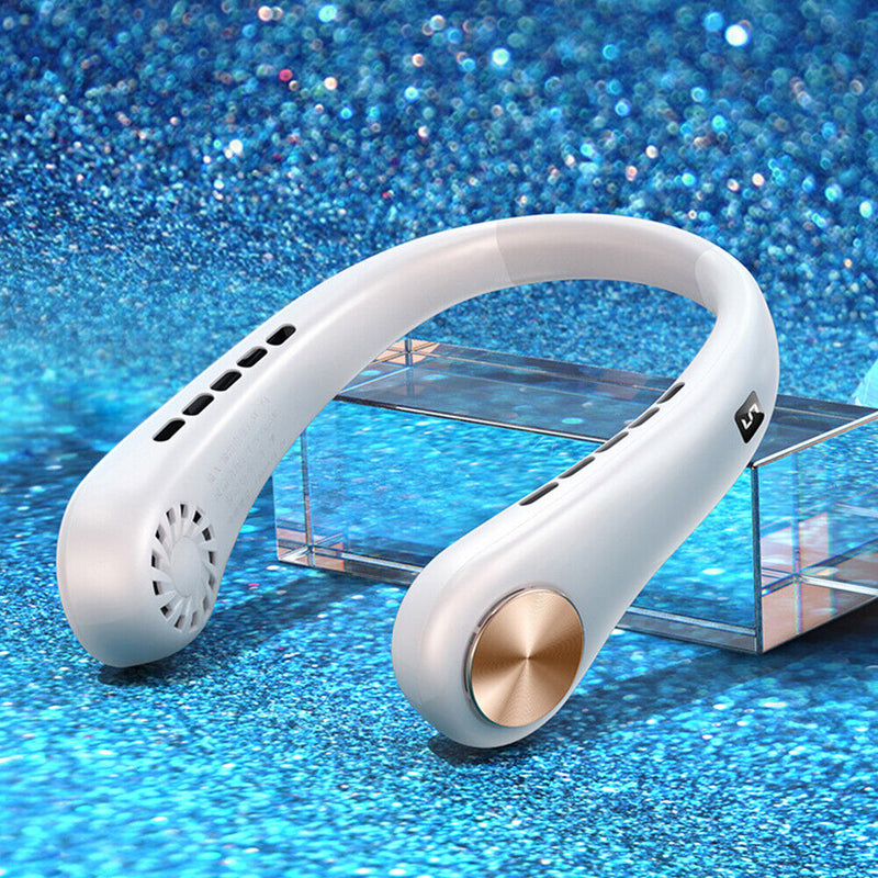USB 3000mAh LED Digital Display Hanging Neck Fan Summer Air Cooling (White)