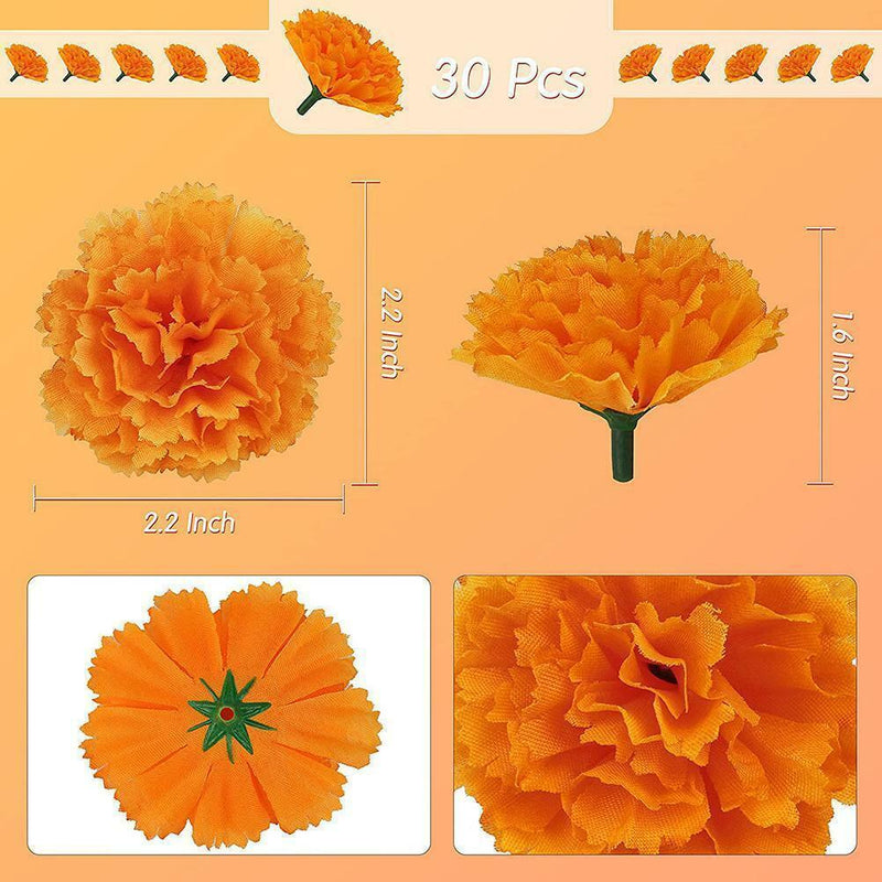 30 Pcs Artificial Marigold Flowers Decoration Set Orange Carnation Flowers