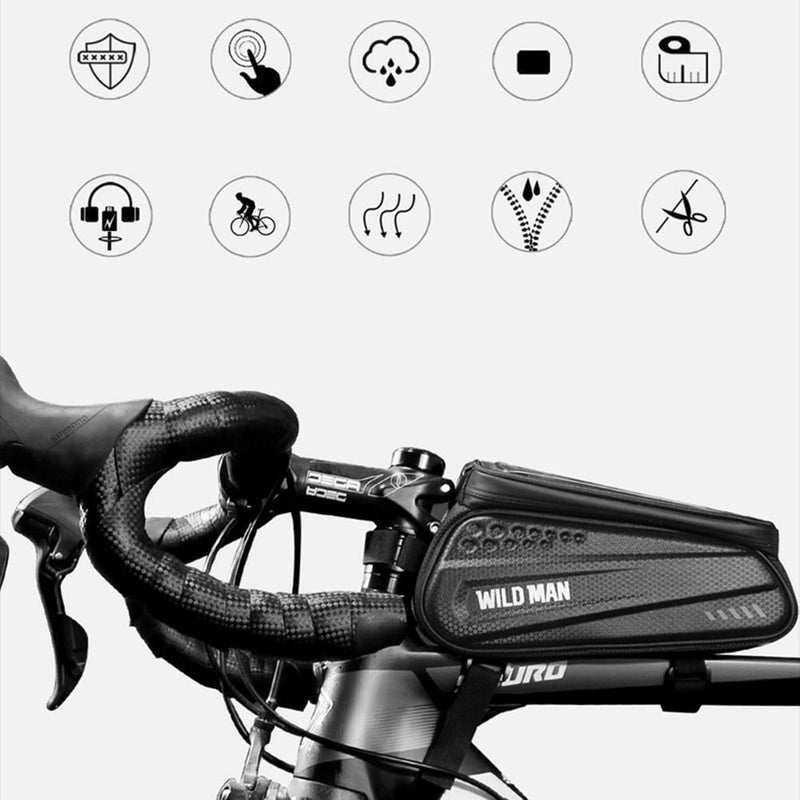 WILD MAN Hard Shell MTB Bike Bags Waterproof Touch Screen Top Tube Phone Case