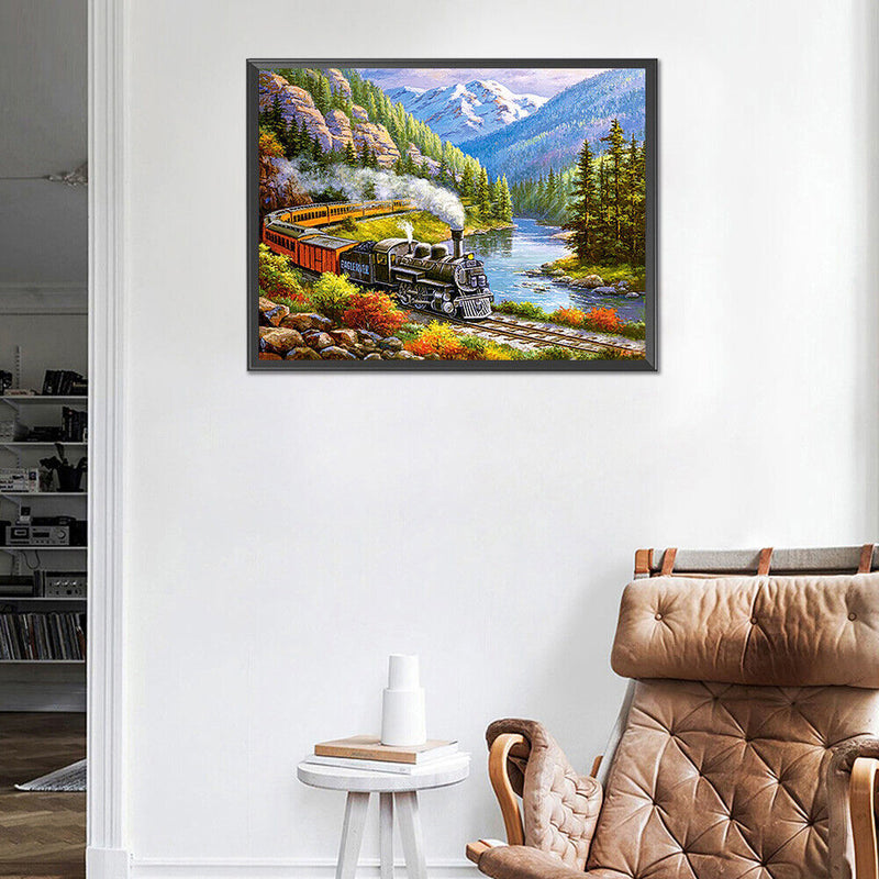 5D Diamond Painting Landscape Train Full Round Drill DIY Crafts Mosaic Pictures