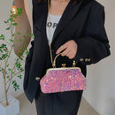 #A Women Sequin Clutch Purse Bride Evening Bag Metal Handle Party Prom Handbags
