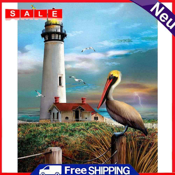 DIY Bird and Lighthouse Oil Paint by Numbers Draw on Canvas Pictures Home Decor