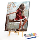 DIY Digital Picture Red Skirt Girl Oil Painting By Numbers Acrylic Craft Kit