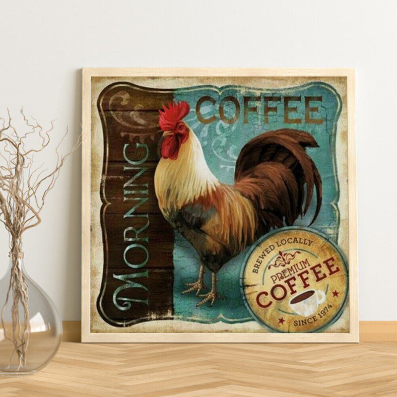 Morning Rooster Oil Paint By Numbers DIY Handpainted on Canvas Wall Art Pic