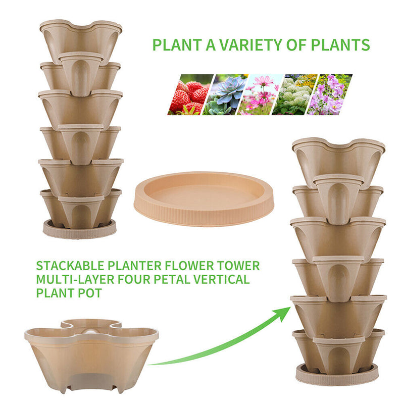 Strawberry Planter Pot Stackable Flowerpots Plants Seedling Holder (Beige) Newly