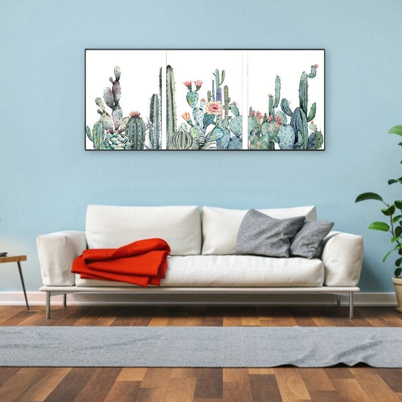 3 Panel Cactus Colouring Oil Canvas Picture DIY Handpainted Paint By Numbers Kit