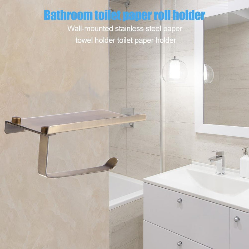 Wall Mounted Paper Towel Rack Stainless Steel Bathroom Tissue Holder (L)
