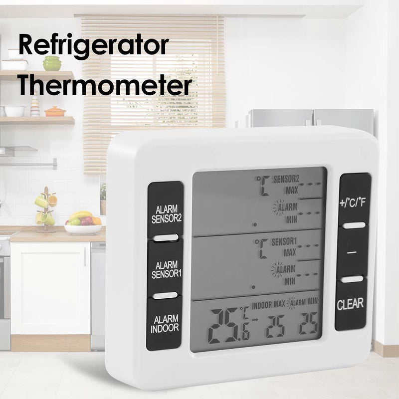Wireless Digital Audible Alarm Refrigerator Thermometer with 2pcs Sensor