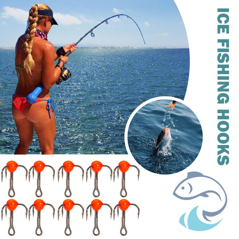 10pcs Ice Fishing Sharpened Treble Hooks Carbon Steel Mini Hook Red (8)
