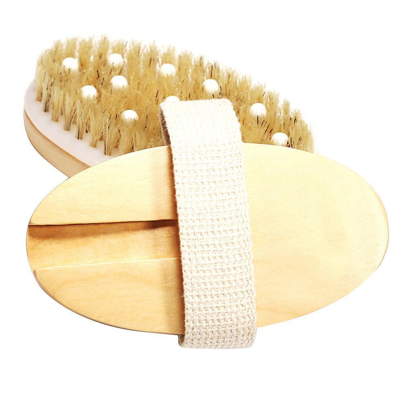 Wooden Bristle Body Brush Dry Wet Bath Scrubber Massager Exfoliate Shower Tools