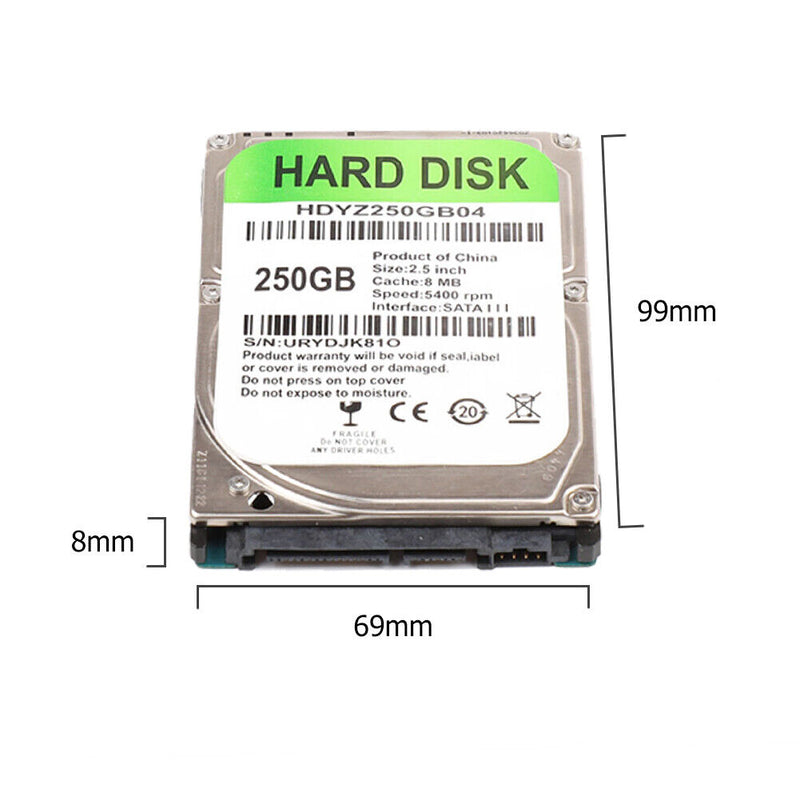 250GB Internal HDD 2.5 inch SATA III 5400RPM Hard Drive for Laptop Computer