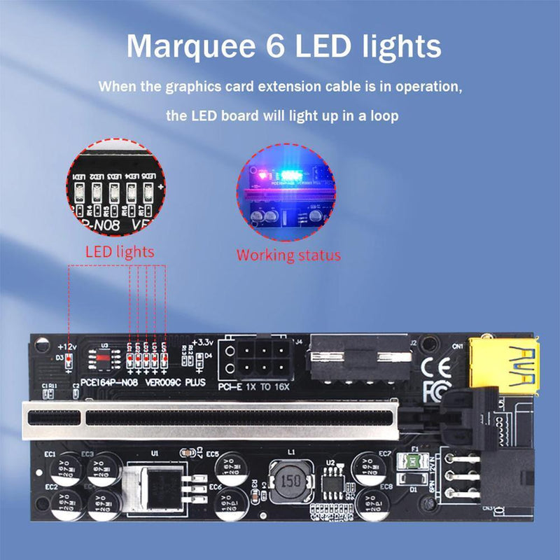 VER009C-PLUS PCIe Riser with LED USB 3.0 PCI-E 1X to 16X Extender (Red)