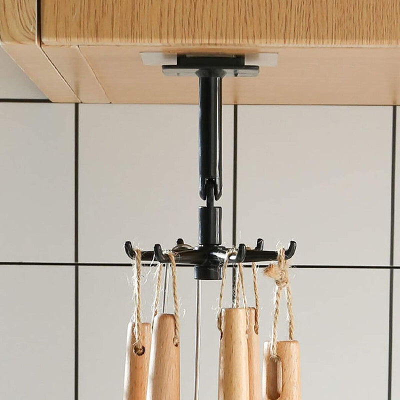 360 Degree Rotating & 180 Degree Tilt Kitchen Hook Rack 6-Claw (Black) Newly