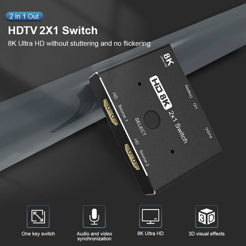HDMI 2.1 Compatible Switch 2 in 1 out for PS5 PS4 Xbox TV Monitor Projector